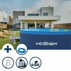Waterman Stahlwandpool Set (5-teilig) Rund 450x120 Cm, Stahl 0,4 Mm Anthrazit, Folie 0,3 Mm Blau, Overlap