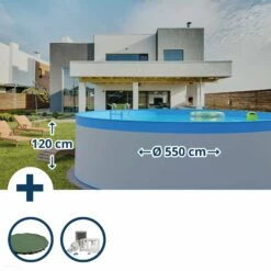 Waterman Stahlwandpool Set (3-Teilig) Rund 550x120 Cm, Stahl 0,4 Mm Weiß, Folie 0,3 Mm Blau, Overlap