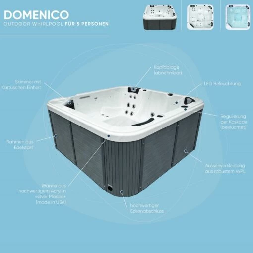 Whirlpool SPA Domenico 1200l, 216x216x92 Cm, 30 Düsen -Deutschland Schwimmbad Verkaufs-Shop 2810501 Whirlpool Planet Spa Domenico 01