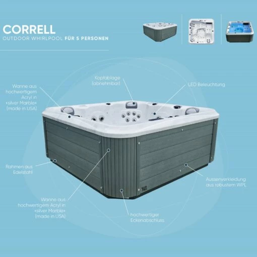Whirlpool SPA Correll Classic 1100l, 200x200x82cm, 30 Düsen -Deutschland Schwimmbad Verkaufs-Shop 2810502 Whirlpool Planet Spa Correll 01