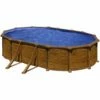 GRE Stahlwandpool Oval High Line 610x375x132 Cm, Stahl 0,45 Mm Holzoptik, Folie 0,4 Mm Blau, Overlap