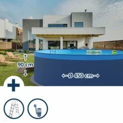 SUMMER FUN Stahlwandpool Set Rund Acapulco 450x90 Cm, Stahl 0,3 Mm Anthrazit, Folie 0,2 Mm Blau, Overlap