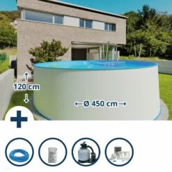 Waterman Stahlwandpool Set (6-teilig) Hoch Rund Malediven 450 X 120 Cm, Stahl 0,4 Mm Weiß Folie 0,4 Mm Blau