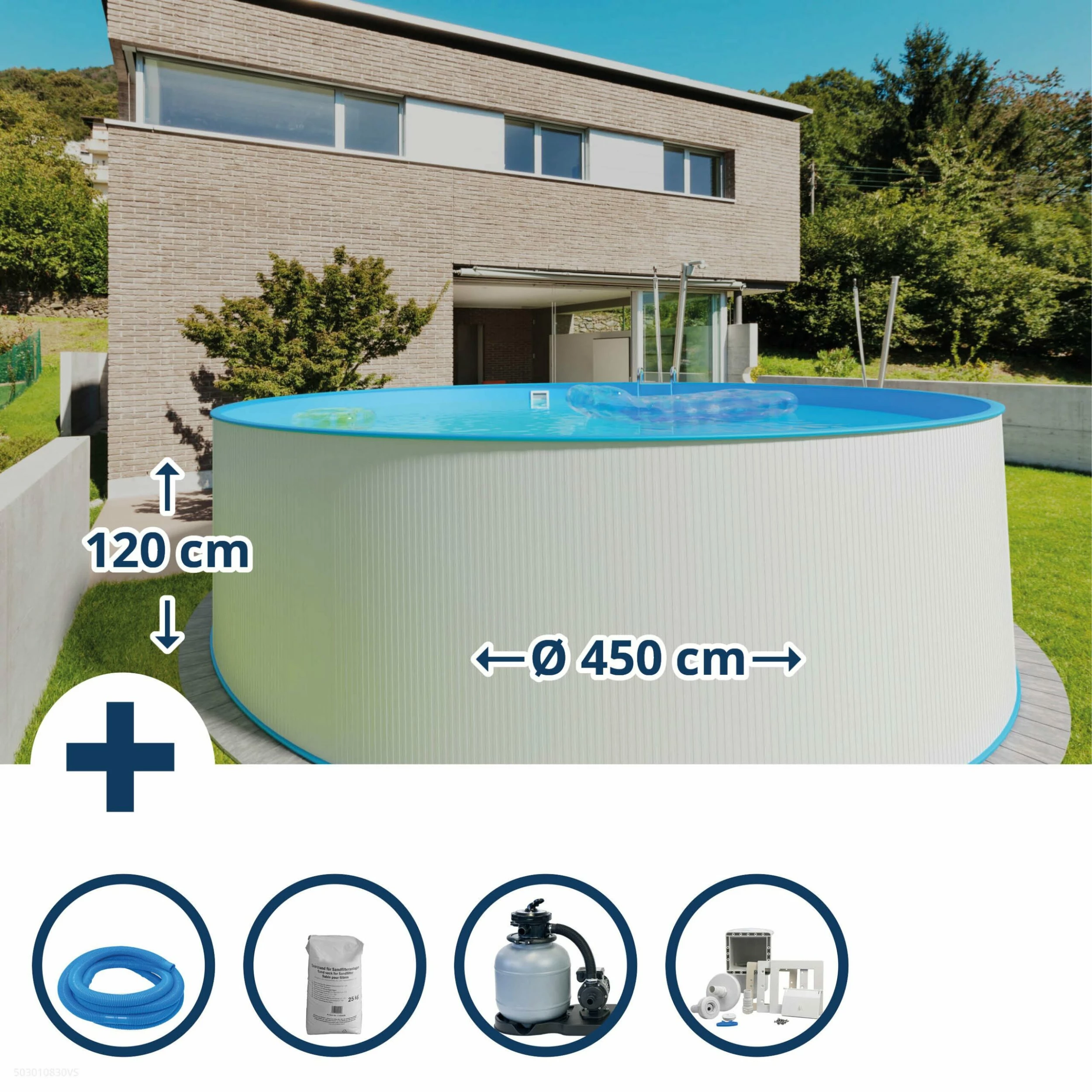 Waterman Stahlwandpool Set (6-teilig) Hoch Rund Malediven 450 X 120 Cm, Stahl 0,4 Mm Weiß Folie 0,4 Mm Blau 1 Waterman Stahlwandpool Set (6-teilig) Hoch Rund Malediven 450 X 120 Cm, Stahl 0,4 Mm Weiß Folie 0,4 Mm Blau