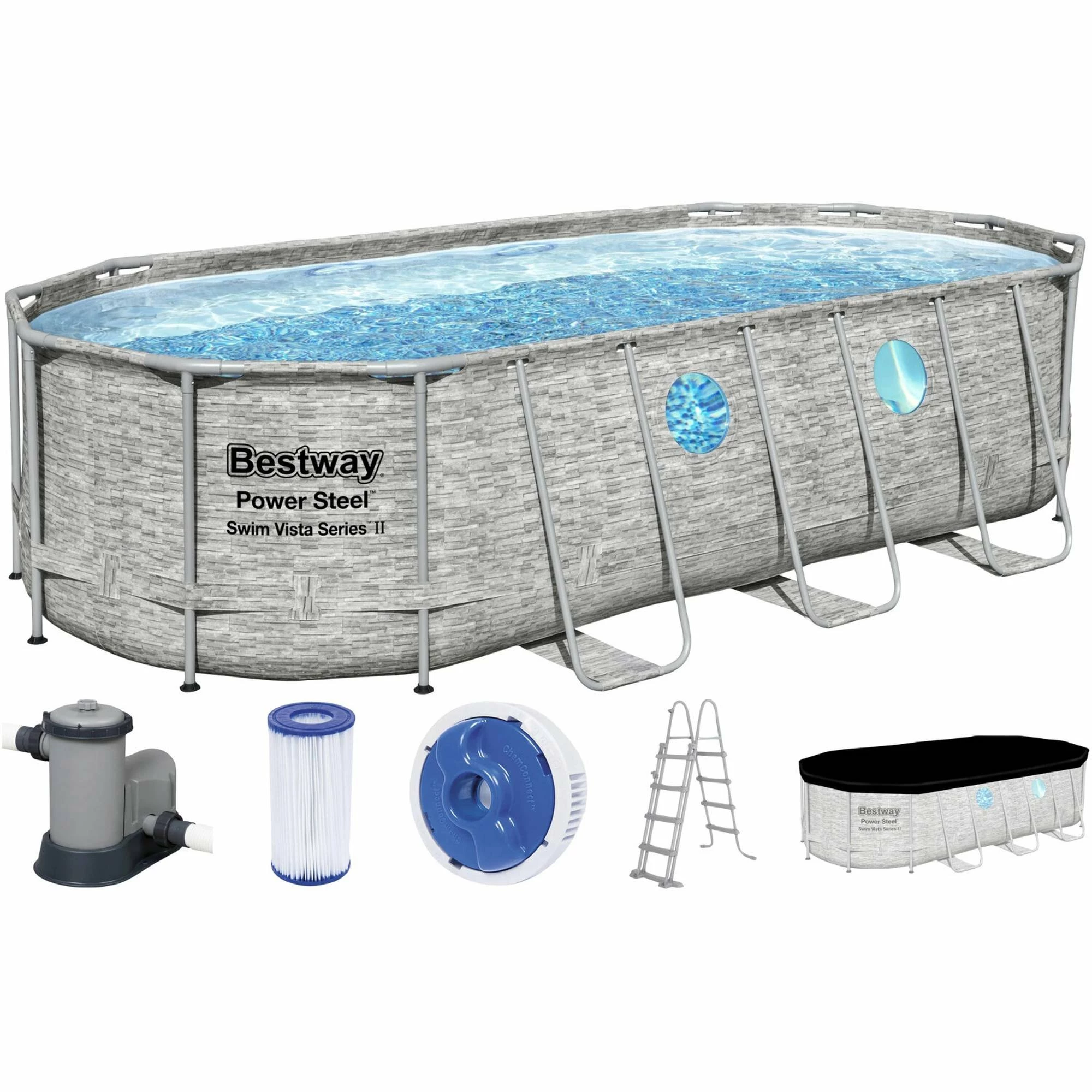 Bestway Power Steel Swim Vista Series Frame Pool, Komplettset, Oval, 549 X 274 X 122 Cm (56716GS) 2 Bestway Power Steel Swim Vista Series Frame Pool, Komplettset, Oval, 549 X 274 X 122 Cm (56716GS) – Bild 2