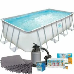 Polygroup Summer Waves Frame Pool Mit Sandfilter, Bodenschutzmatten Grau Und Starter Set Wasserpflege