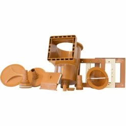 GRE Stahlwandpool Set (5-teilig) Hoch Rund 240 X 120 Cm , Stahl 0,45 Mm Holzoptik Folie 0,3 Mm Blau -Deutschland Schwimmbad Verkaufs-Shop Einbauskimmer und Einlaufduese braun 6