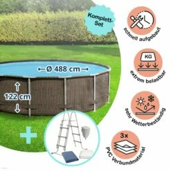 Polygroup Summer Waves Elite Frame Pool Set Rund 488 X 122 Cm Rattan Dark Triple (3000131)
