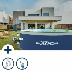 Waterman Stahlwandpool Set (3-teilig) Hoch Rund 350 X 90 Cm, Stahl 0,3 Mm Anthrazit Folie 0,2 Mm Sand