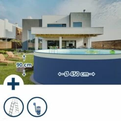 Stahlwandpool Set (3-teilig) Rund 450x90 Cm, Stahl 0,3 Mm Anthrazit, Folie 0,2 Mm Sand, Overlap