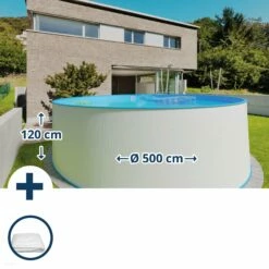 Waterman Stahlwandpool Set (2-teilig) Rund 500 X 120 Cm, Stahl 0,4 Mm Weiß Folie 0,4 Mm Blau