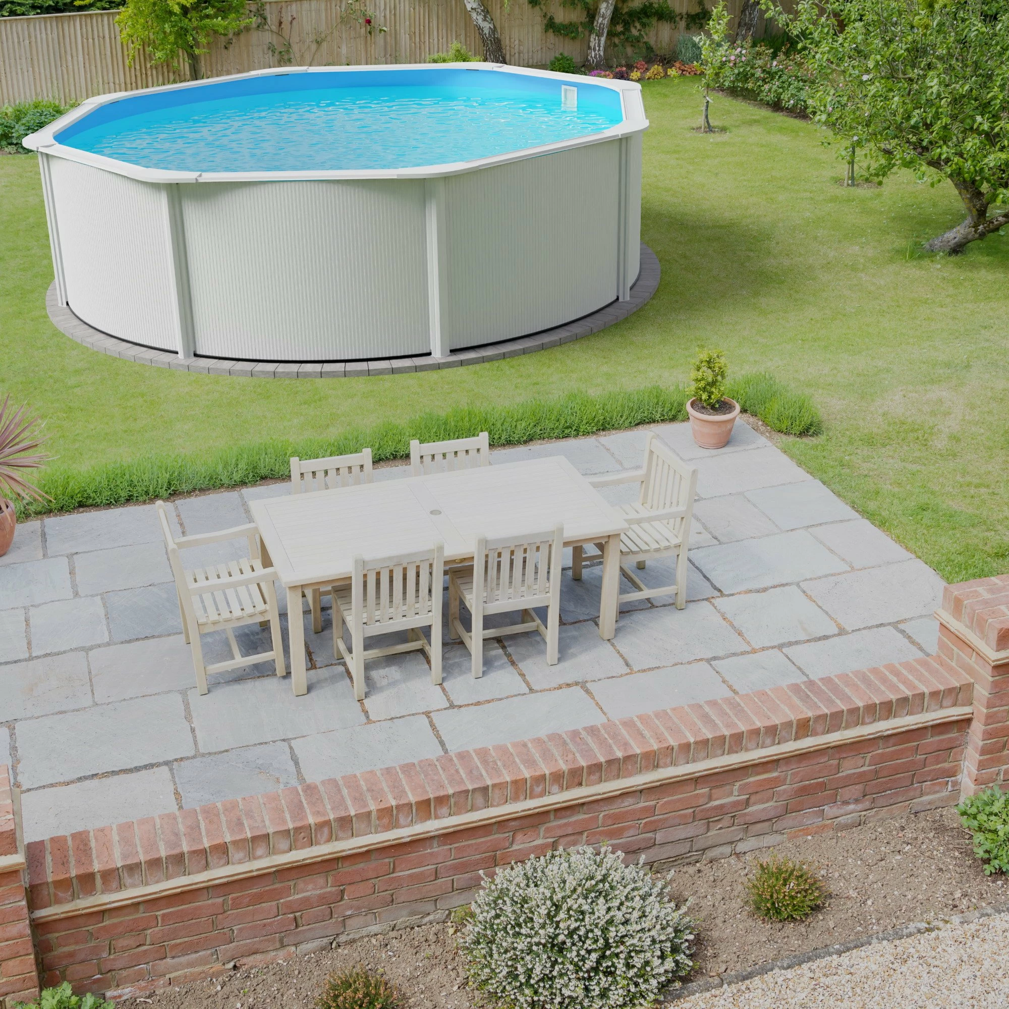 Stahlwandpool Set (5-teilig) Hoch Rund Classic 550 X 120 Cm, Stahl 0,4 Mm Weiß Folie 0,3 Mm Blau 2 Stahlwandpool Set (5-teilig) Hoch Rund Classic 550 X 120 Cm, Stahl 0,4 Mm Weiß Folie 0,3 Mm Blau – Bild 2