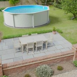 Stahlwandpool Rund Classic (breiter Handlauf) 450x120cm, Stahl 0,4mm Weiß, Folie 0,3mm Blau, Overlap -Deutschland Schwimmbad Verkaufs-Shop Planet Pool Stahlwandpool Classic weiss blau MS 03 7