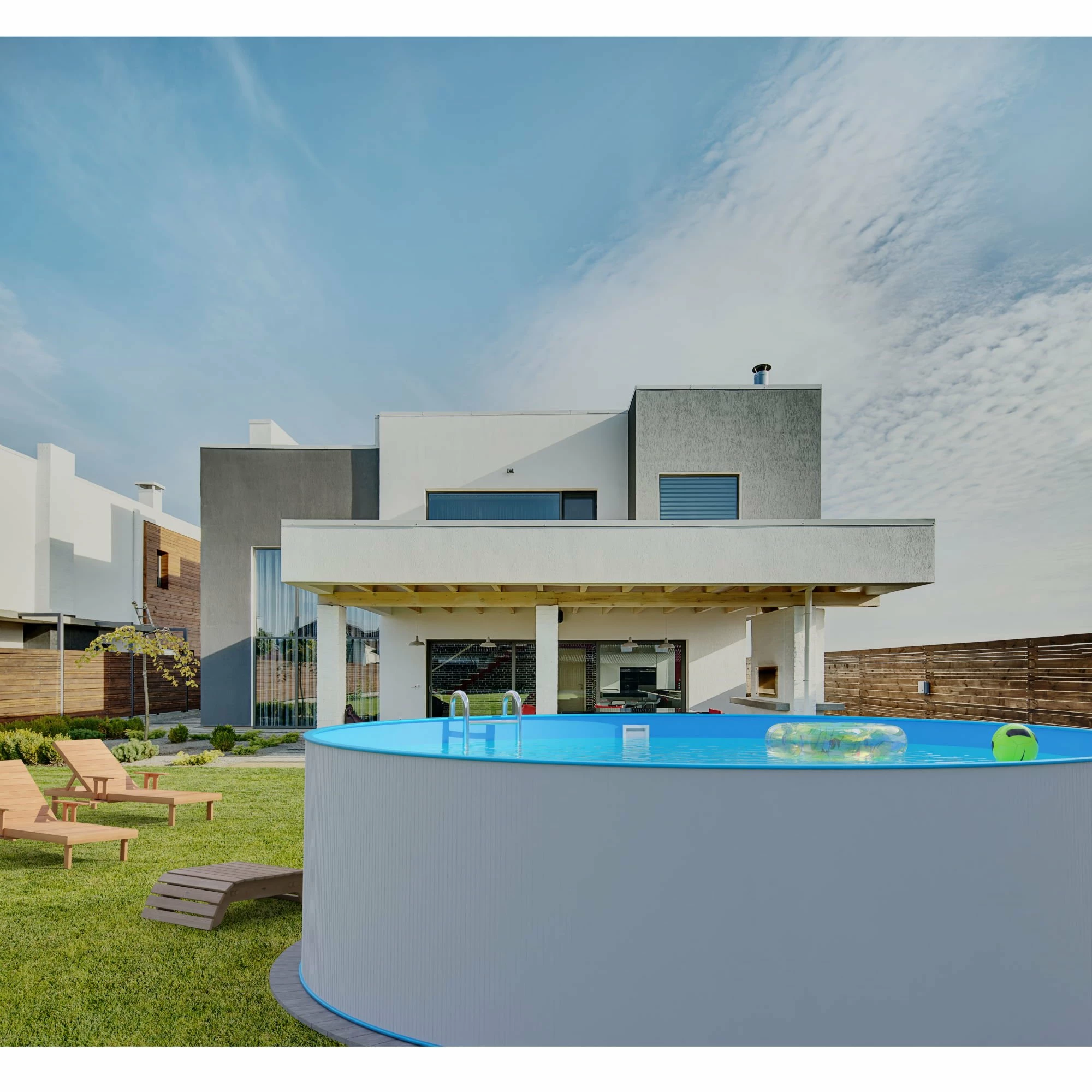 Stahlwandpool Rund 450x120cm, Stahl 0,4mm Weiß, Folie 0,4mm Blau, Einhängebiese 2 Stahlwandpool Rund 450x120cm, Stahl 0,4mm Weiß, Folie 0,4mm Blau, Einhängebiese – Bild 2