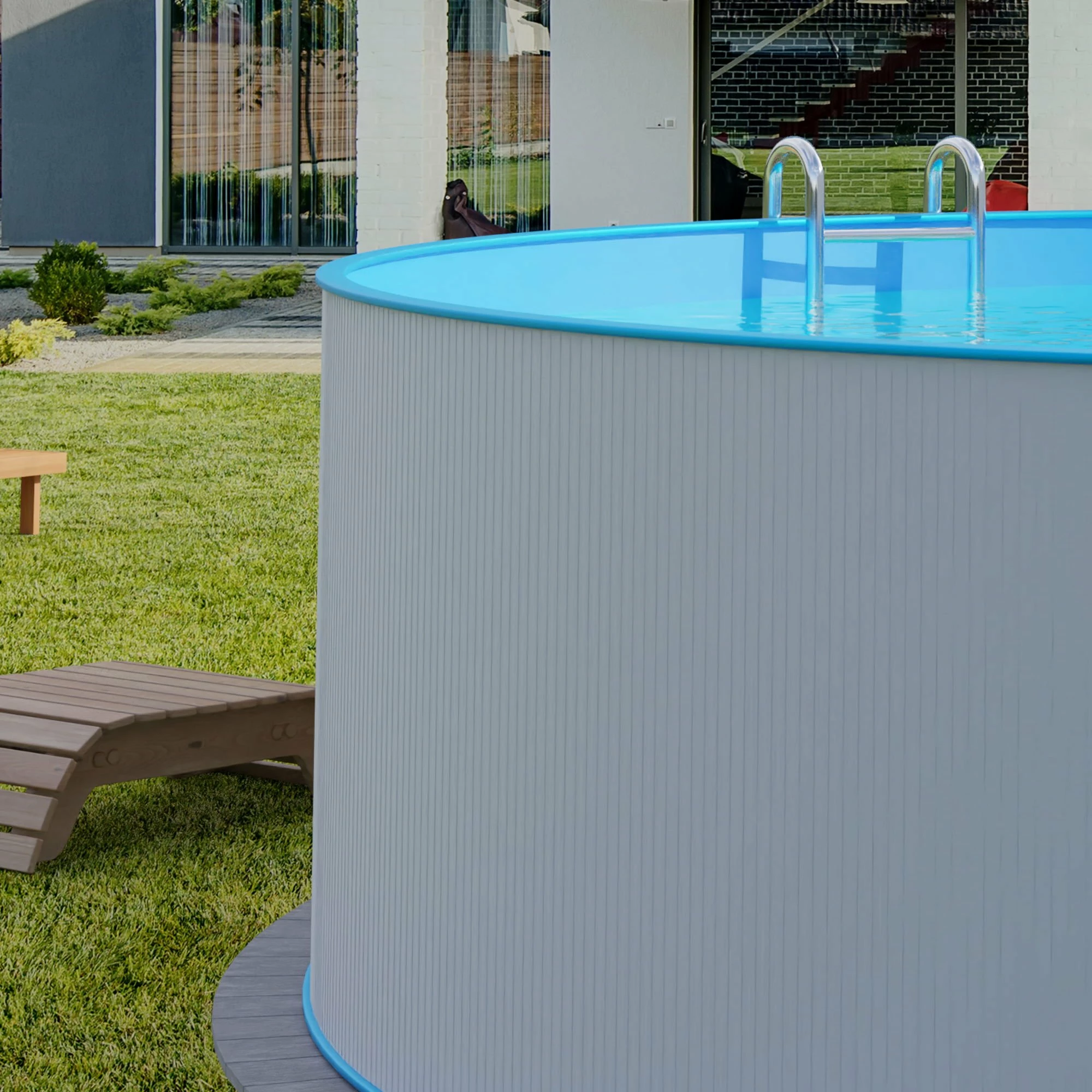 Stahlwandpool Rund 450x120cm, Stahl 0,4mm Weiß, Folie 0,4mm Blau, Einhängebiese 3 Stahlwandpool Rund 450x120cm, Stahl 0,4mm Weiß, Folie 0,4mm Blau, Einhängebiese – Bild 3