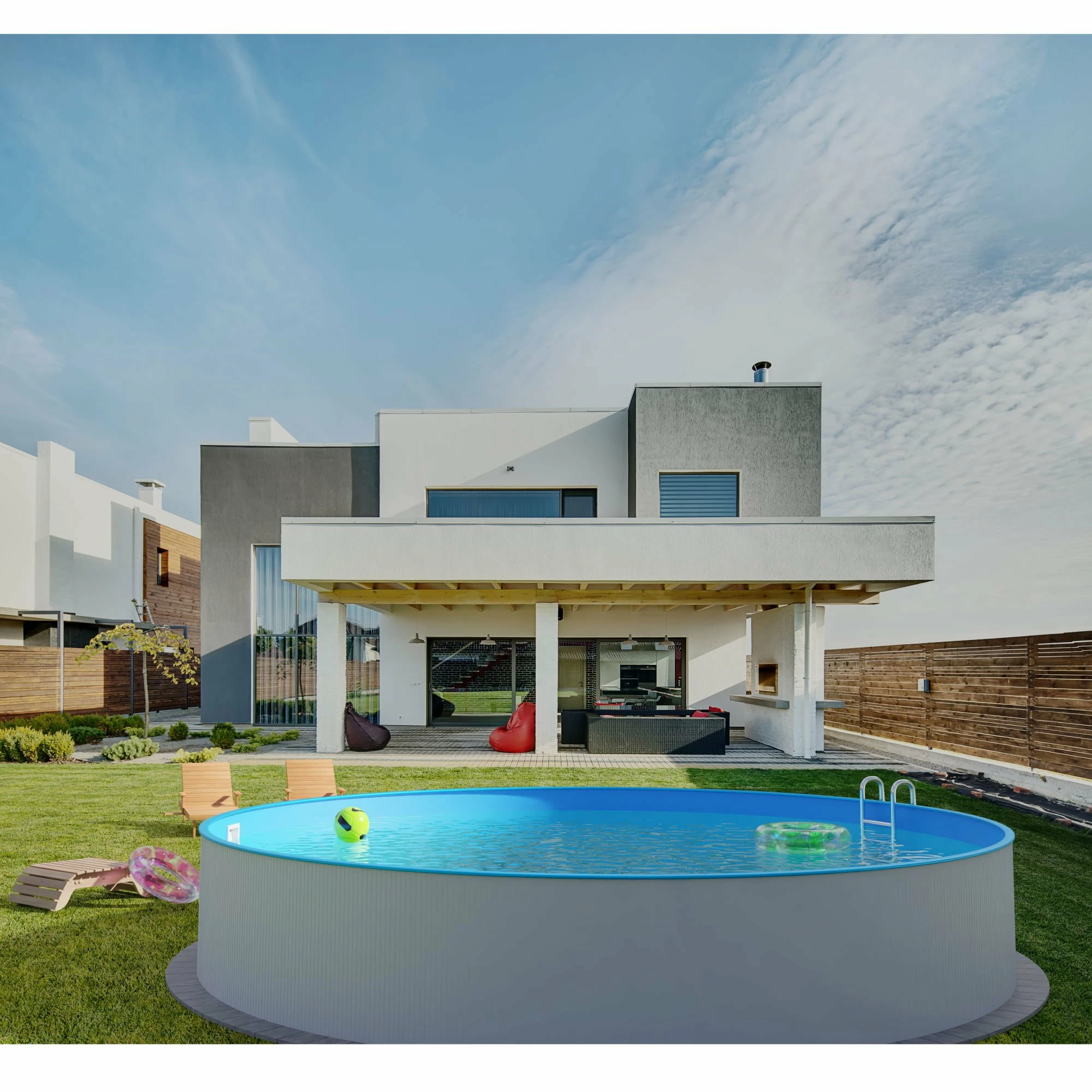 Stahlwandpool Rund 450x120cm, Stahl 0,4mm Weiß, Folie 0,4mm Blau, Einhängebiese 4 Stahlwandpool Rund 450x120cm, Stahl 0,4mm Weiß, Folie 0,4mm Blau, Einhängebiese – Bild 4