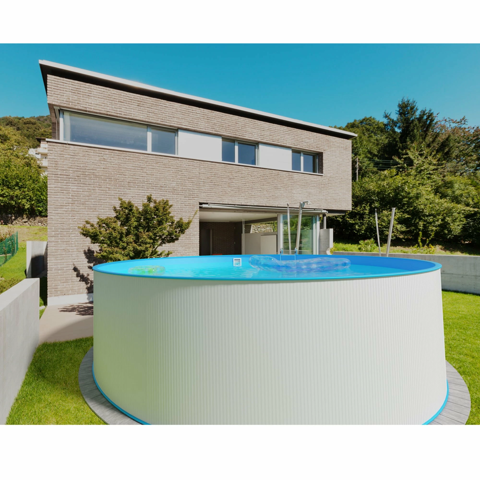 Stahlwandpool Rund 450x120cm, Stahl 0,4mm Weiß, Folie 0,4mm Blau, Einhängebiese 6 Stahlwandpool Rund 450x120cm, Stahl 0,4mm Weiß, Folie 0,4mm Blau, Einhängebiese – Bild 6