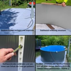 Waterman Stahlwandpool Set (8-teilig) Hoch Achtform 470x300x120 Cm, Stahl 0,4 Mm Anthrazit Folie 0,4 Mm Blau -Deutschland Schwimmbad Verkaufs-Shop PlanetPool Achtformbecken Aufbaubilder 03 4