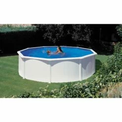 GRE Stahlwandpool Rund 550x132cm, Stahl 0,45mm Weiß, Folie 0,4mm Blau, Overlap