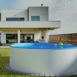 Stahlwandpool Achtform 470x300x120 Cm, Stahl 0,4 Mm Weiß, Folie 0,4 Mm Blau, Einhängebiese -Deutschland Schwimmbad Verkaufs-Shop S81009MSVS S81010MSVS S8140MSVS Stahlwandbecken Achtform Weiss Blau 03