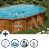 Stahlwandpool Set Oval Classic 500x300x120 Cm, Stahl 0,45 Mm Holzoptik, Folie 0,3 Mm Blau, Overlap