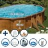 GRE Stahlwandpool Set (7-teilig) Hoch Oval 610 X 375 X 132 Cm, Stahl 0,45 Mm Holzoptik Folie 0,4 Mm Blau