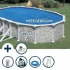 GRE Stahlwandpool Set (6-teilig) Hoch Oval 610 X 375 X 120 Cm, Stahl 0,45mm Steinoptik Folie 0,3mm Blau