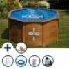 GRE Stahlwandpool Set (5-teilig) Hoch Rund 240 X 120 Cm , Stahl 0,45 Mm Holzoptik Folie 0,3 Mm Blau