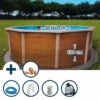 GRE Stahlwandpool Set (5-teilig) Hoch Rund 360 X 120 Cm, Stahl 0,45 Mm Holzoptik Folie 0,3 Mm Blau