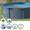 GRE Stahlwandpool Set (5-teilig) Hoch Rund Classic 450 X 120 Cm, Stahl 0,45mm Anthrazit Folie 0,3mm Blau