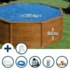 GRE Stahlwandpool Set (6-teilig) Hoch Rund 550 X 132 Cm, Stahl 0,45 Mm Holzoptik Folie 0,4 Mm Blau