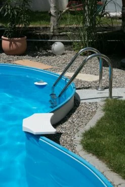 SUMMER FUN Poolleiter Edelstahl Für Tiefbecken Mit 120 Cm Höhe - Weite Stufen -Deutschland Schwimmbad Verkaufs-Shop Sitzbohle Achtformpool