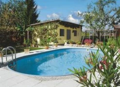 Stahlwandpool Oval Exklusiv 700x350x150 Cm, Stahl 0,8 Mm Weiß, Folie 0,6 Mm Blau, Einhängebiese