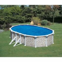 SUMMER FUN Stahlwandpool Oval Classic 730x375x120cm, Stahl 0,45mm Steinoptik, Folie 0,3mm Blau