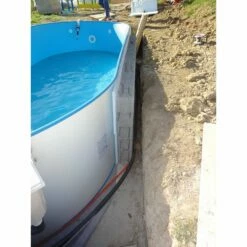 Stahlwandpool Oval Exklusiv 600x320x150 Cm, Stahl 0,8 Mm Weiß, Folie 0,6 Mm Blau, Einhängebiese -Deutschland Schwimmbad Verkaufs-Shop Stuetzmauern Stahlwandpool oval beim aufbau 6